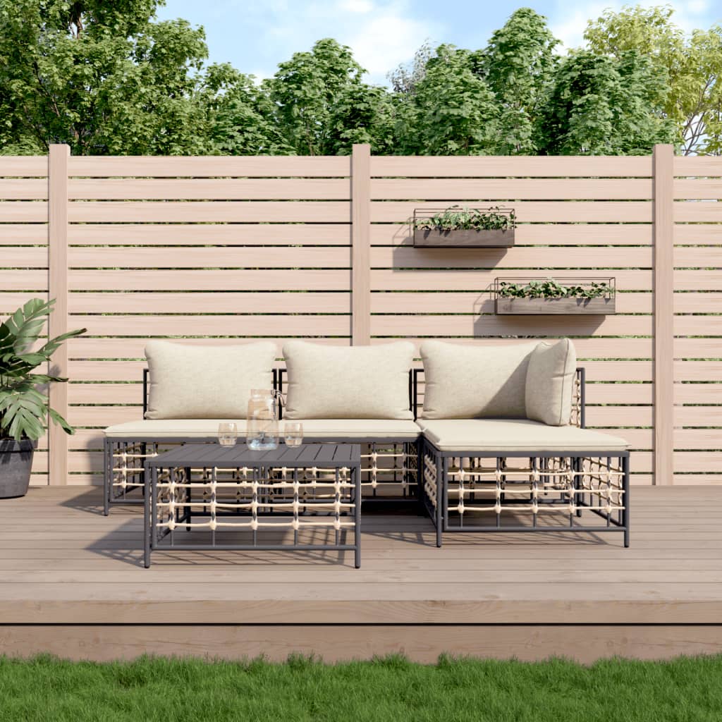 Set Divani da Giardino 5 pz con Cuscini Antracite in Polyrattan - homemem39