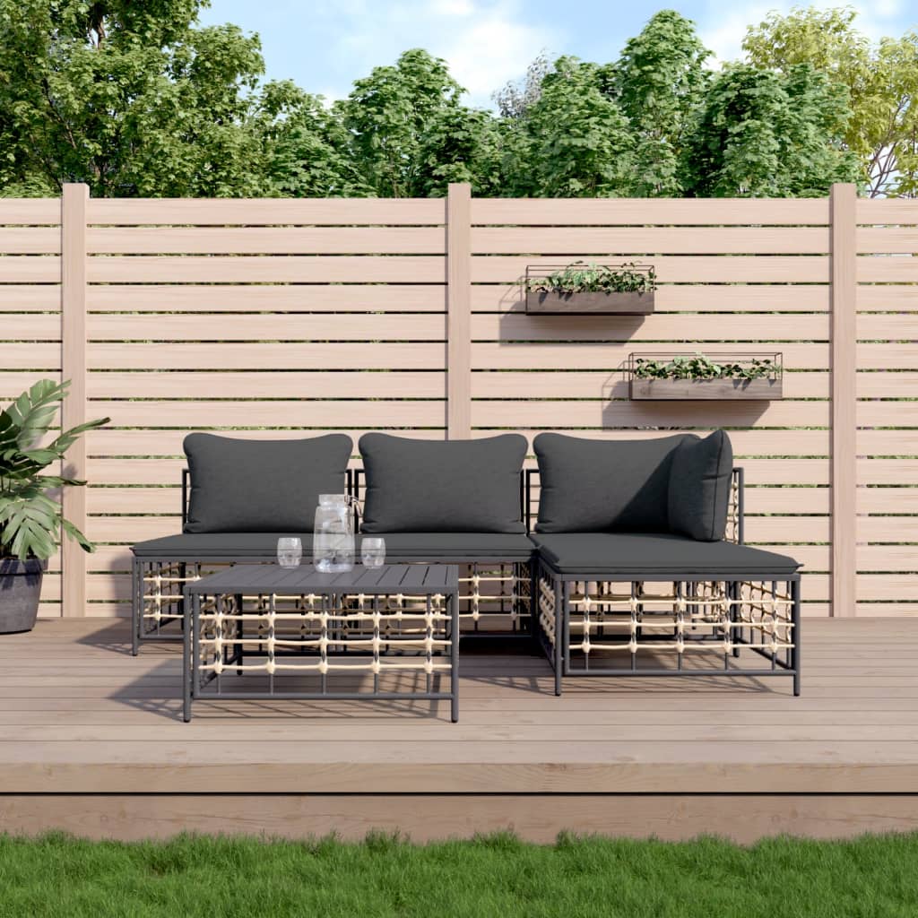 Set Divani da Giardino 5 pz con Cuscini Antracite in Polyrattan - homemem39