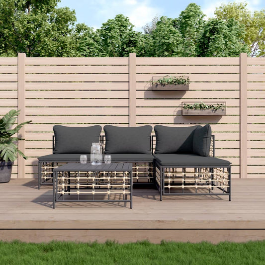 Set Divani da Giardino 5 pz con Cuscini Antracite in Polyrattan - homemem39