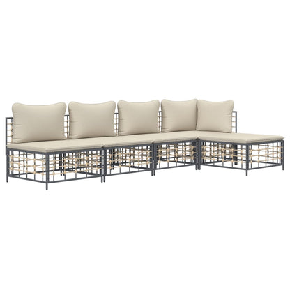 Set Divani da Giardino 5 pz con Cuscini Antracite in Polyrattan - homemem39