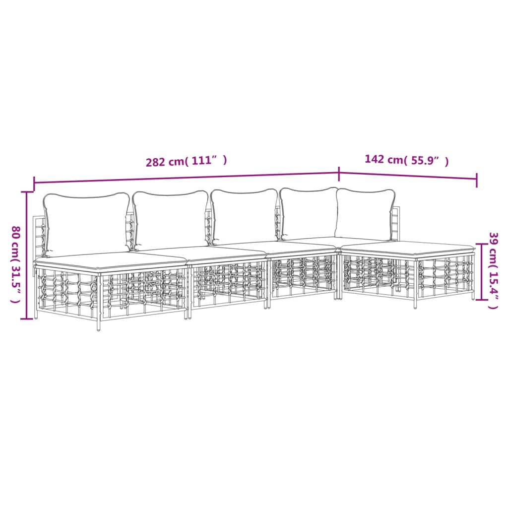 Set Divani da Giardino 5 pz con Cuscini Antracite in Polyrattan - homemem39