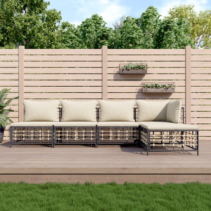 Set Divani da Giardino 5 pz con Cuscini Antracite in Polyrattan - homemem39