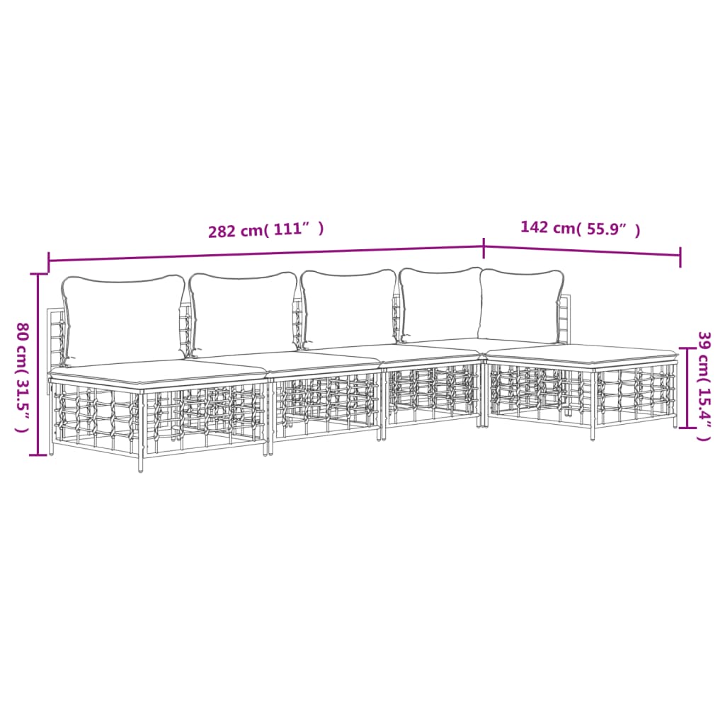 Set Divani da Giardino 5 pz con Cuscini Antracite in Polyrattan - homemem39