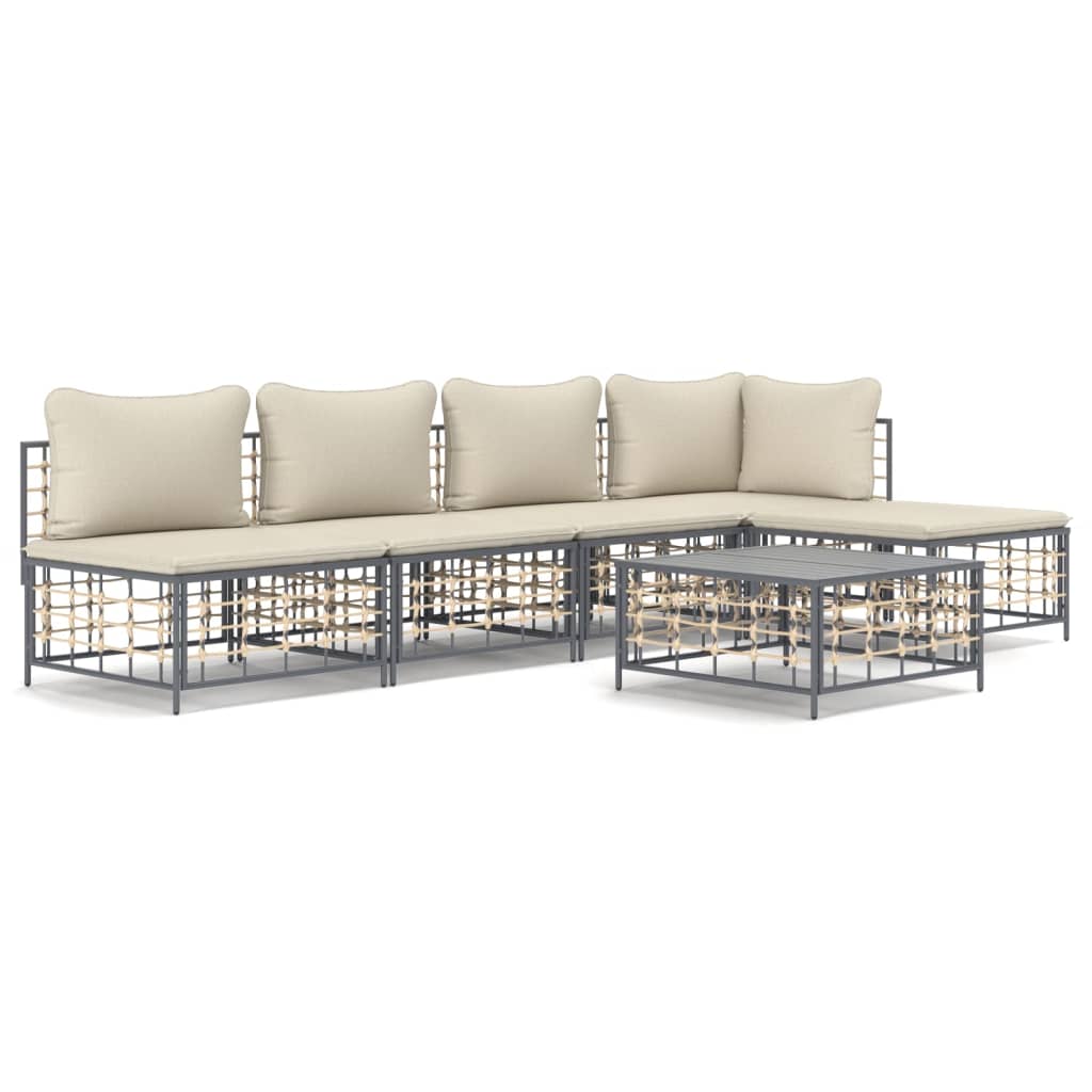 Set Divani da Giardino 6 pz con Cuscini Antracite in Polyrattan - homemem39