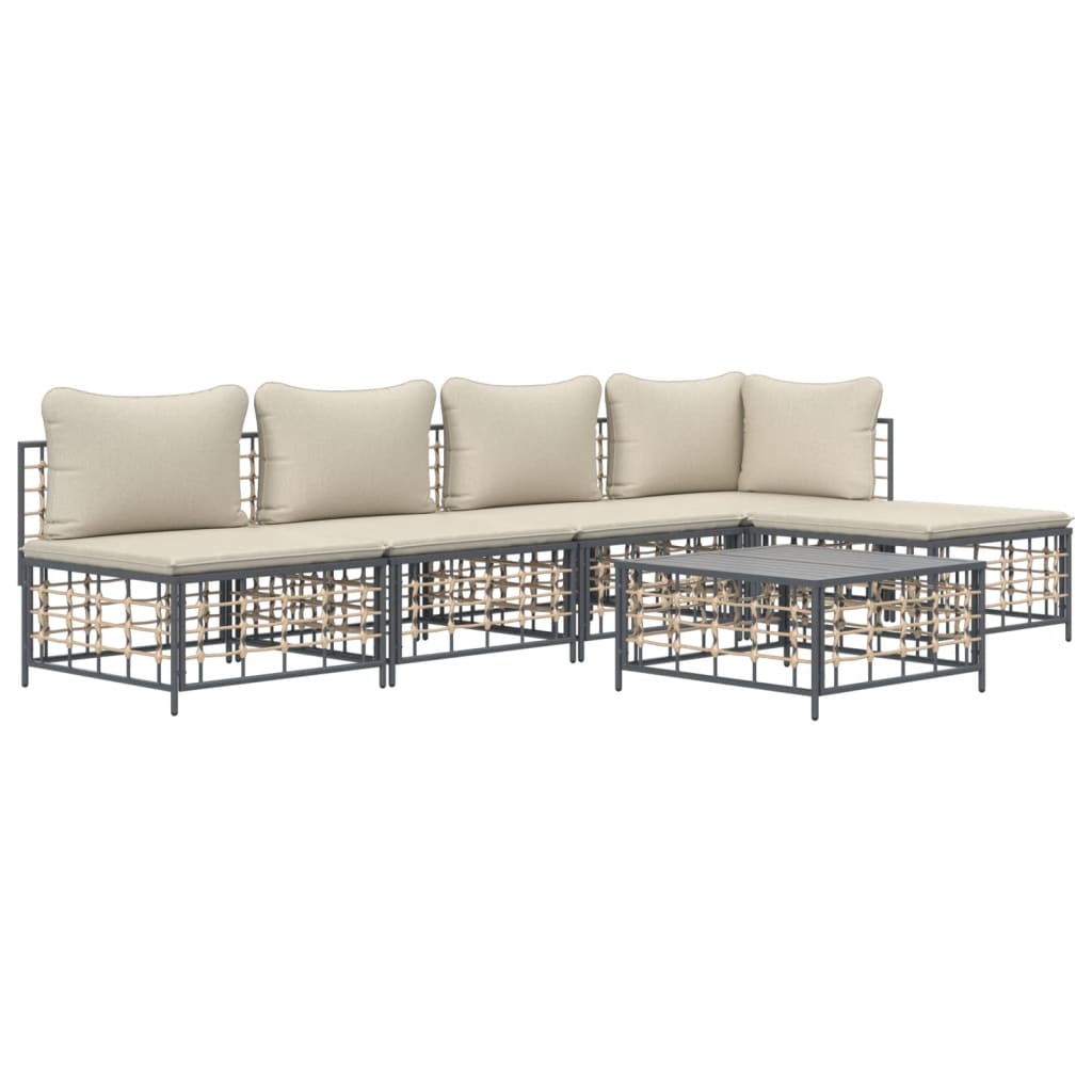 Set Divani da Giardino 6 pz con Cuscini Antracite in Polyrattan - homemem39