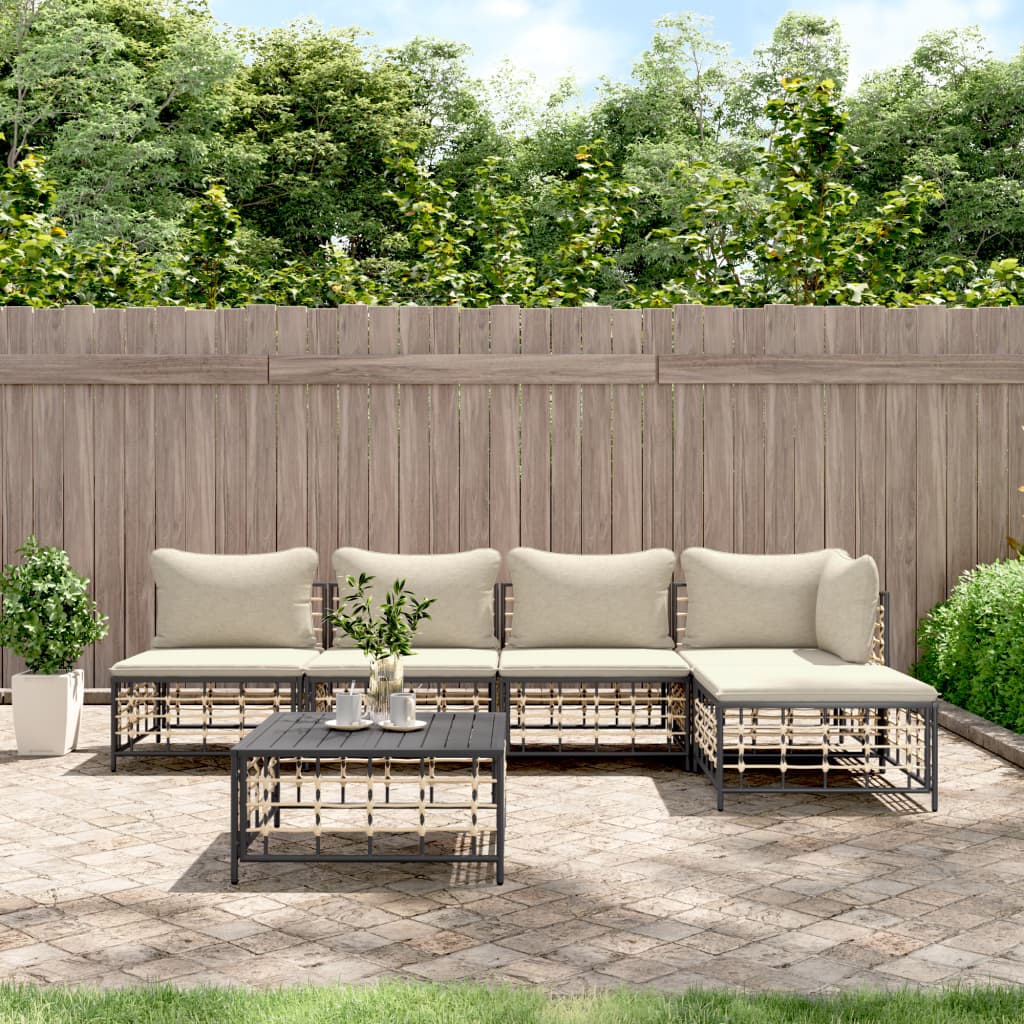 Set Divani da Giardino 6 pz con Cuscini Antracite in Polyrattan - homemem39