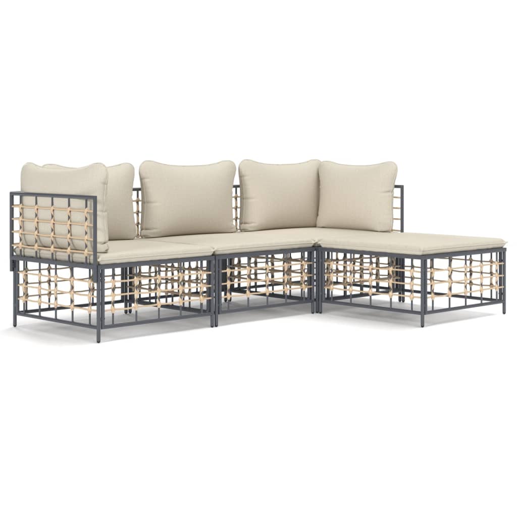 Set Divani da Giardino 4 pz con Cuscini Antracite in Polyrattan - homemem39