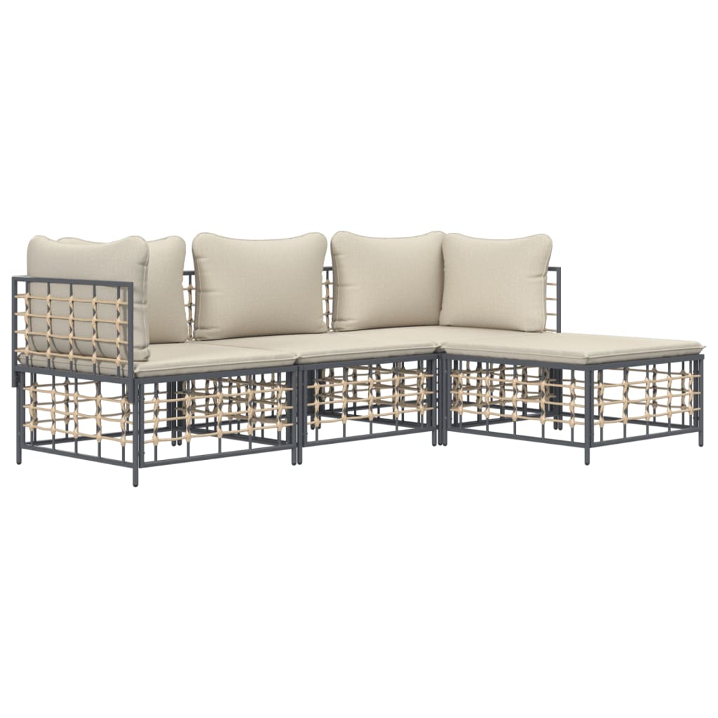 Set Divani da Giardino 4 pz con Cuscini Antracite in Polyrattan - homemem39