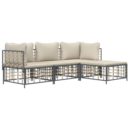 Set Divani da Giardino 4 pz con Cuscini Antracite in Polyrattan - homemem39