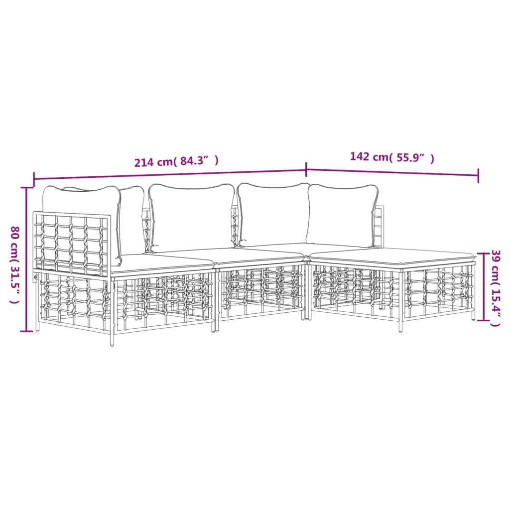 Set Divani da Giardino 4 pz con Cuscini Antracite in Polyrattan - homemem39