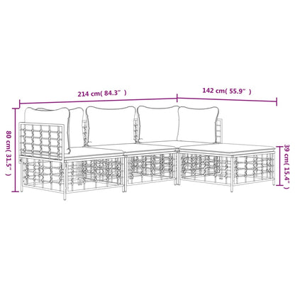 Set Divani da Giardino 4 pz con Cuscini Antracite in Polyrattan - homemem39