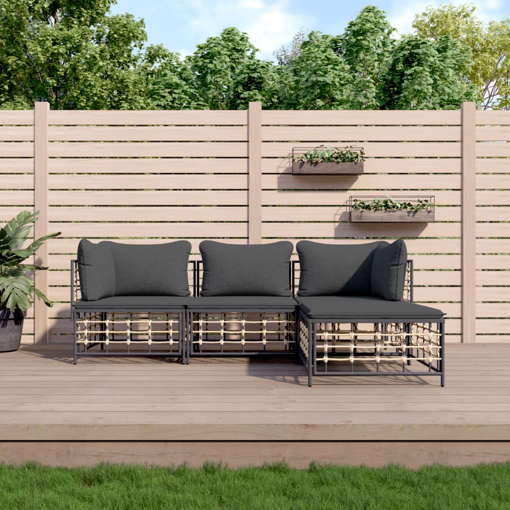 Set Divani da Giardino 4 pz con Cuscini Antracite in Polyrattan - homemem39