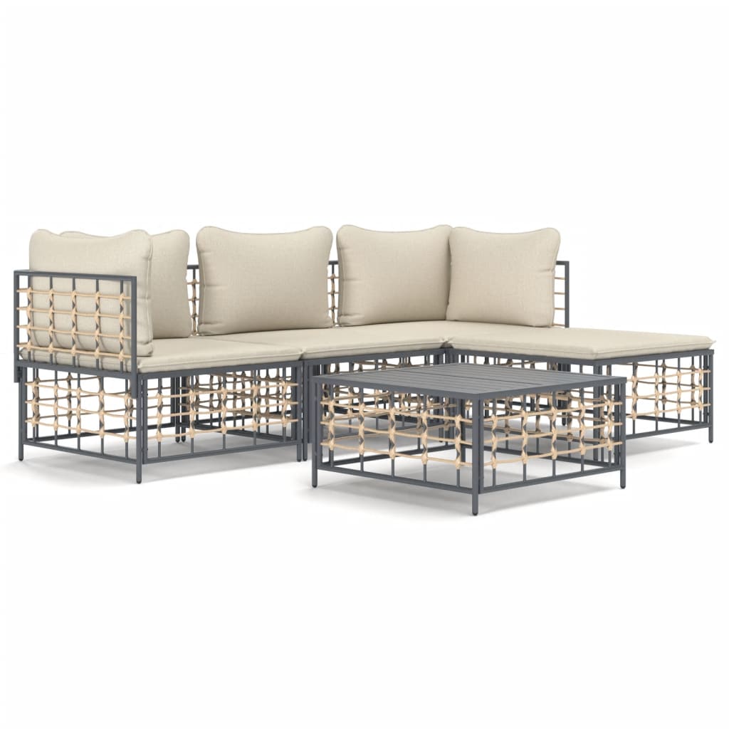 Set Divani da Giardino 4 pz con Cuscini Antracite in Polyrattan - homemem39