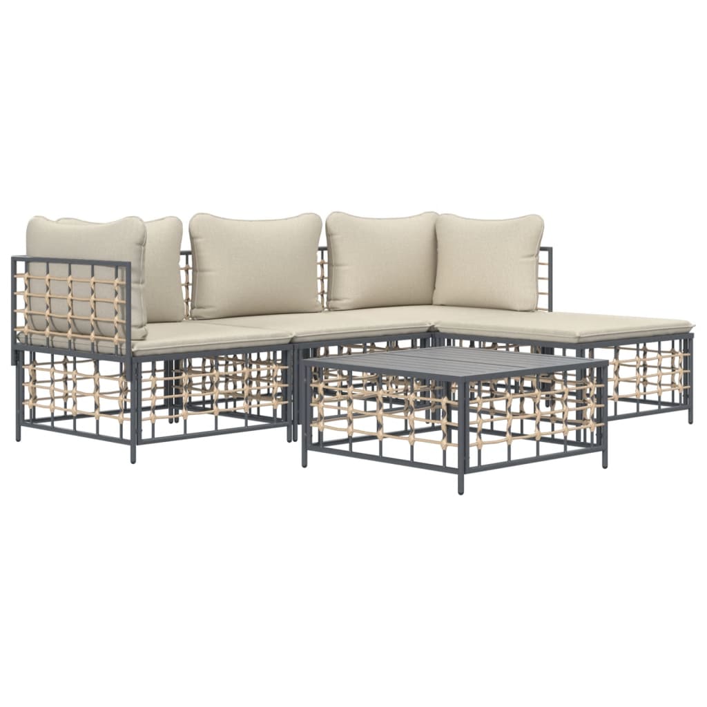 Set Divani da Giardino 4 pz con Cuscini Antracite in Polyrattan - homemem39