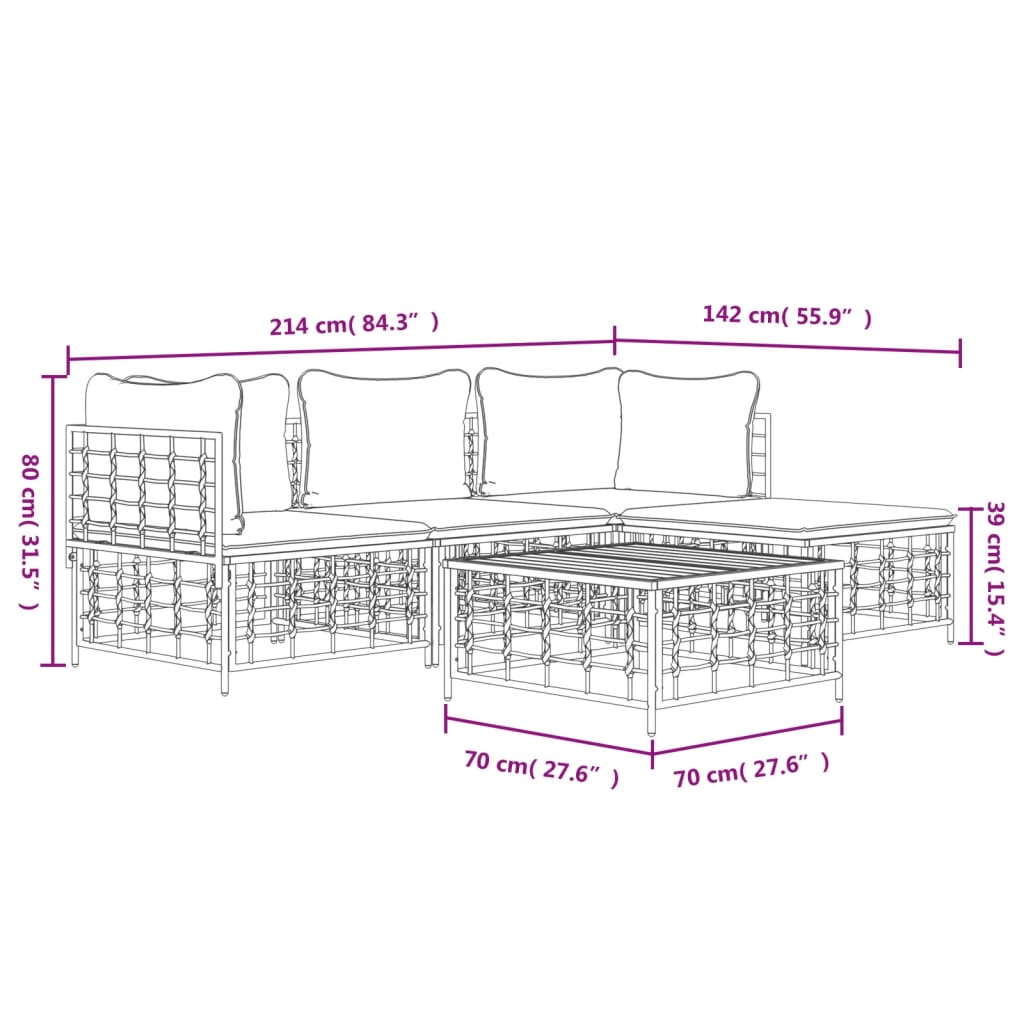 Set Divani da Giardino 4 pz con Cuscini Antracite in Polyrattan - homemem39