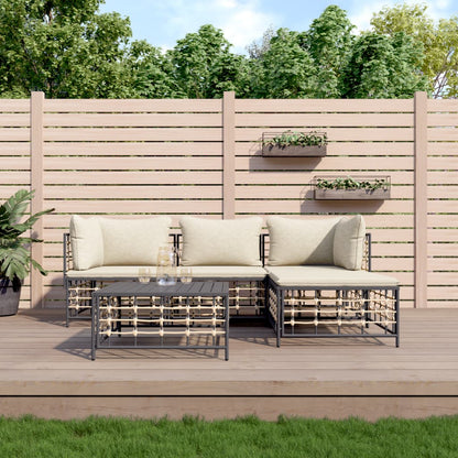 Set Divani da Giardino 4 pz con Cuscini Antracite in Polyrattan - homemem39