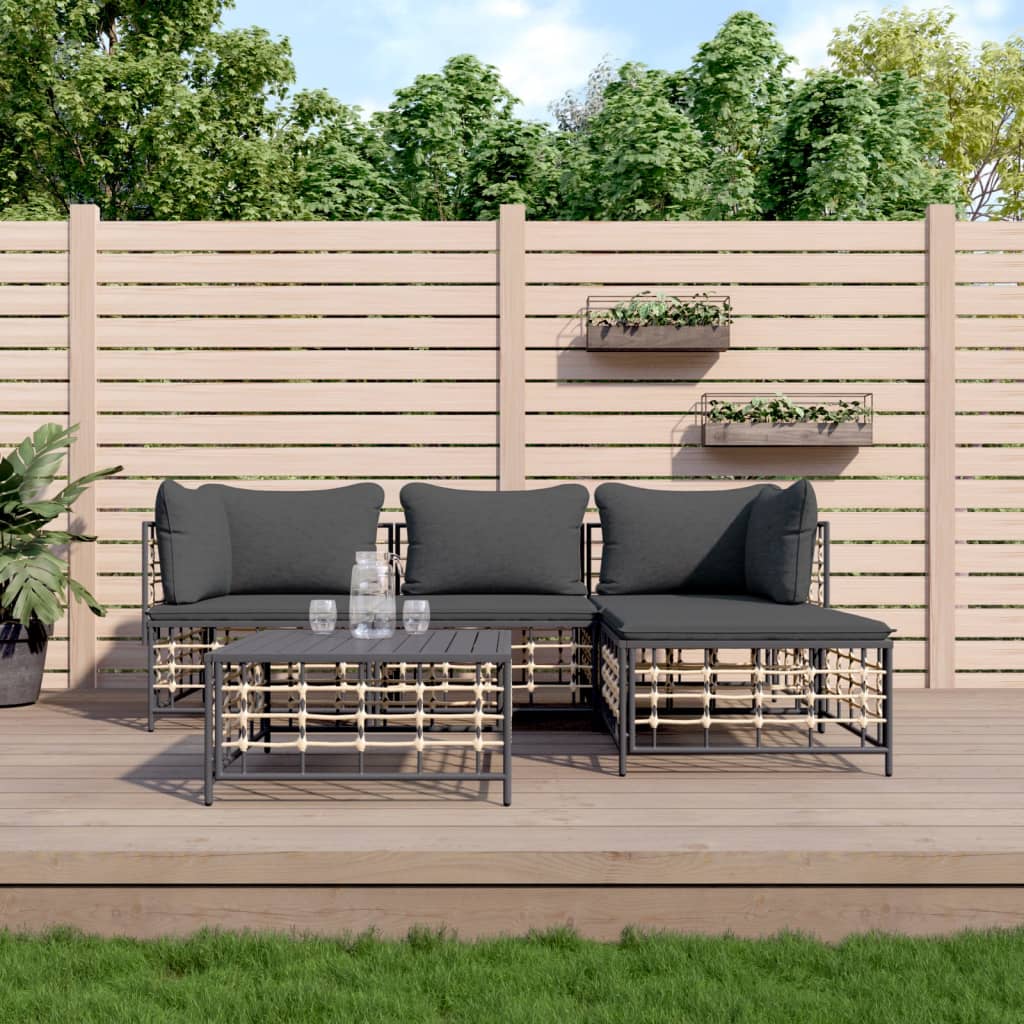 Set Divani da Giardino 4 pz con Cuscini Antracite in Polyrattan - homemem39