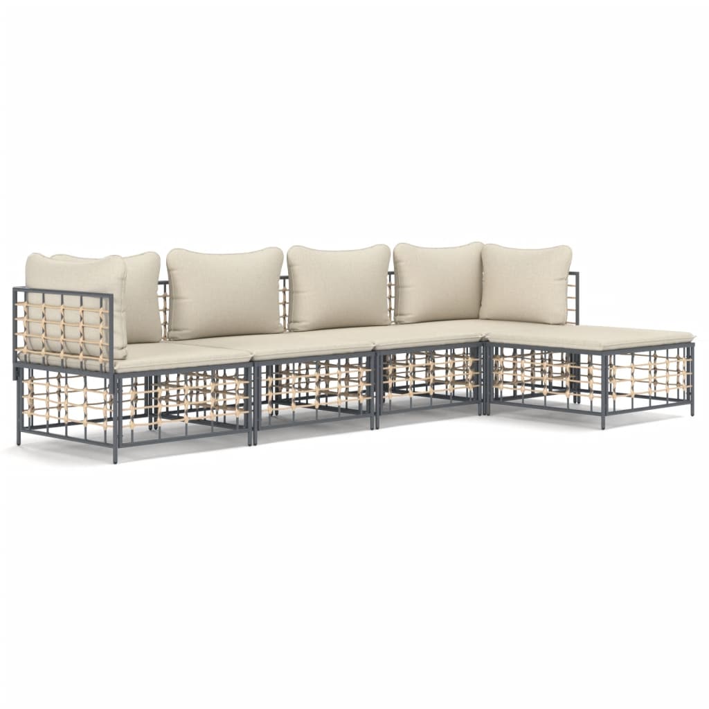 Set Divani da Giardino 5 pz con Cuscini Antracite in Polyrattan - homemem39