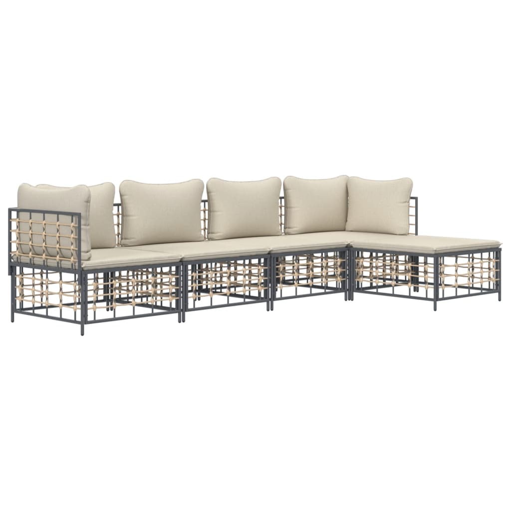 Set Divani da Giardino 5 pz con Cuscini Antracite in Polyrattan - homemem39