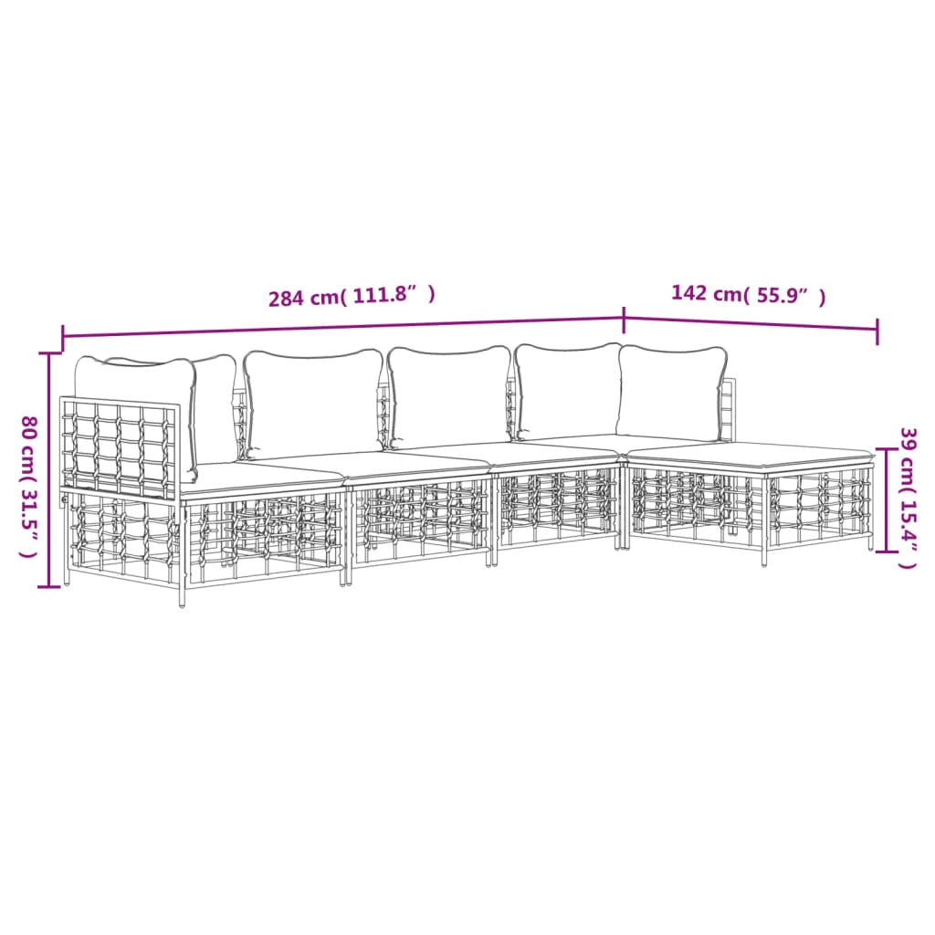 Set Divani da Giardino 5 pz con Cuscini Antracite in Polyrattan - homemem39