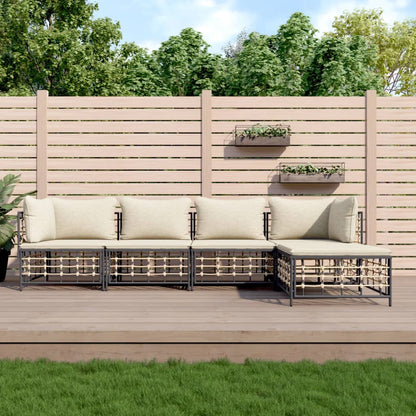 Set Divani da Giardino 5 pz con Cuscini Antracite in Polyrattan - homemem39