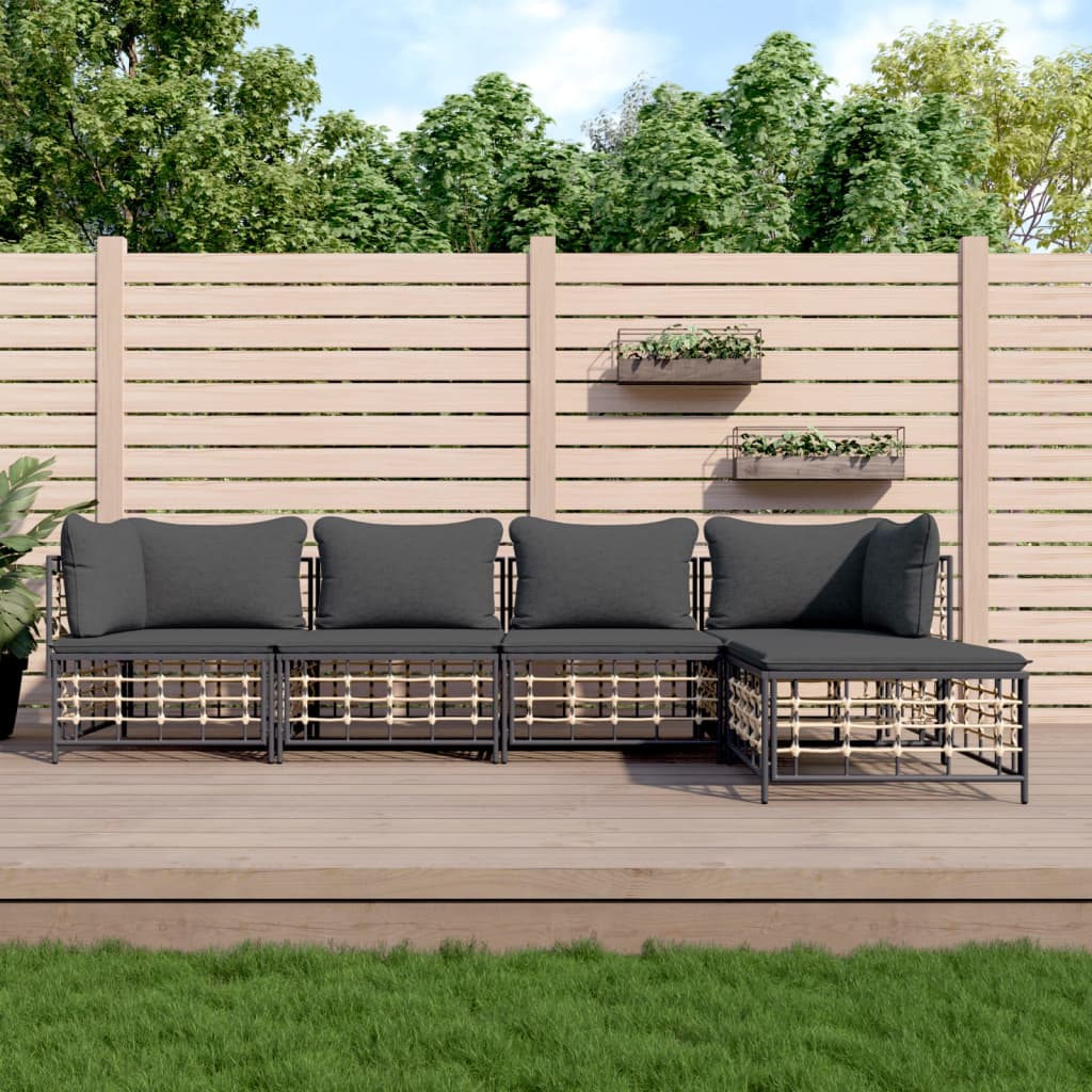 Set Divani da Giardino 5 pz con Cuscini Antracite in Polyrattan - homemem39