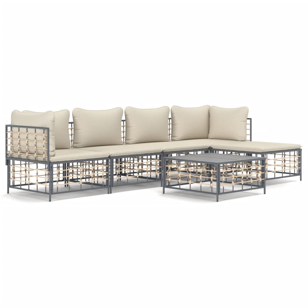 Set Divani da Giardino 6 pz con Cuscini Antracite in Polyrattan - homemem39