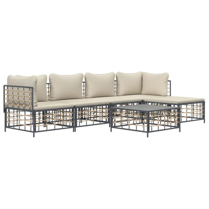 Set Divani da Giardino 6 pz con Cuscini Antracite in Polyrattan - homemem39