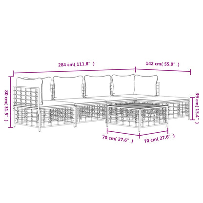 Set Divani da Giardino 6 pz con Cuscini Antracite in Polyrattan - homemem39