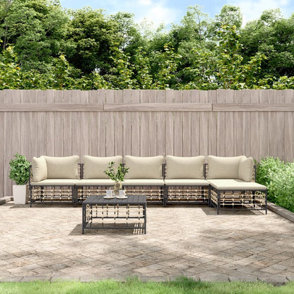 Set Divani da Giardino 6 pz con Cuscini Antracite in Polyrattan - homemem39