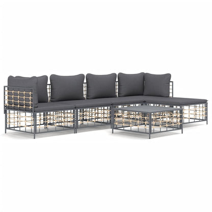 Set Divani da Giardino 6 pz con Cuscini Antracite in Polyrattan - homemem39