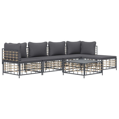 Set Divani da Giardino 6 pz con Cuscini Antracite in Polyrattan - homemem39