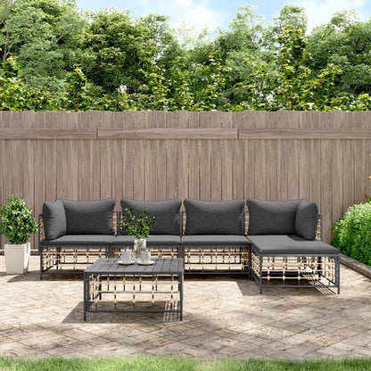 Set Divani da Giardino 6 pz con Cuscini Antracite in Polyrattan - homemem39