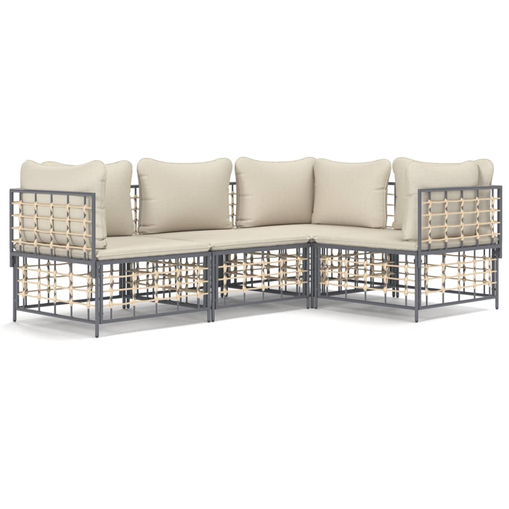 Set Divani da Giardino 4 pz con Cuscini Antracite in Polyrattan - homemem39