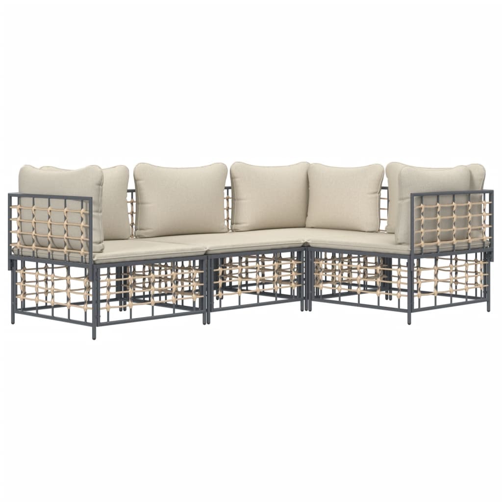 Set Divani da Giardino 4 pz con Cuscini Antracite in Polyrattan - homemem39