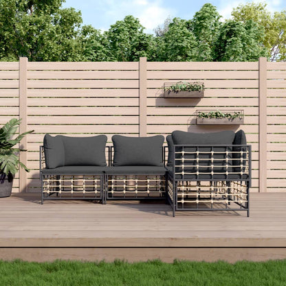 Set Divani da Giardino 4 pz con Cuscini Antracite in Polyrattan - homemem39