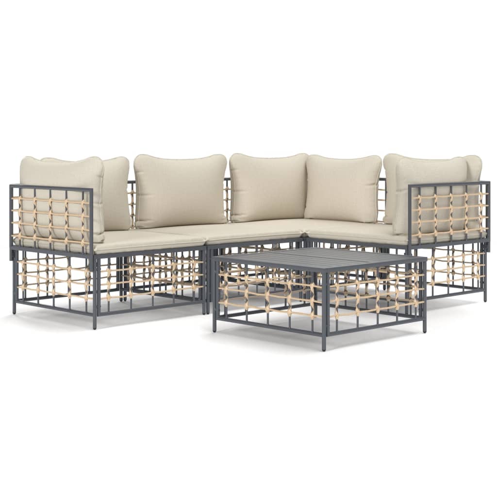 Set Divani da Giardino 5 pz con Cuscini Antracite in Polyrattan - homemem39