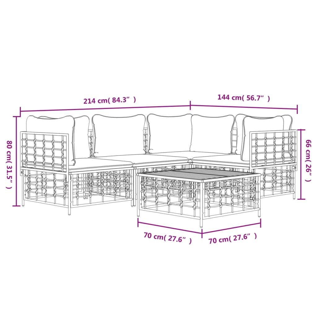 Set Divani da Giardino 5 pz con Cuscini Antracite in Polyrattan - homemem39