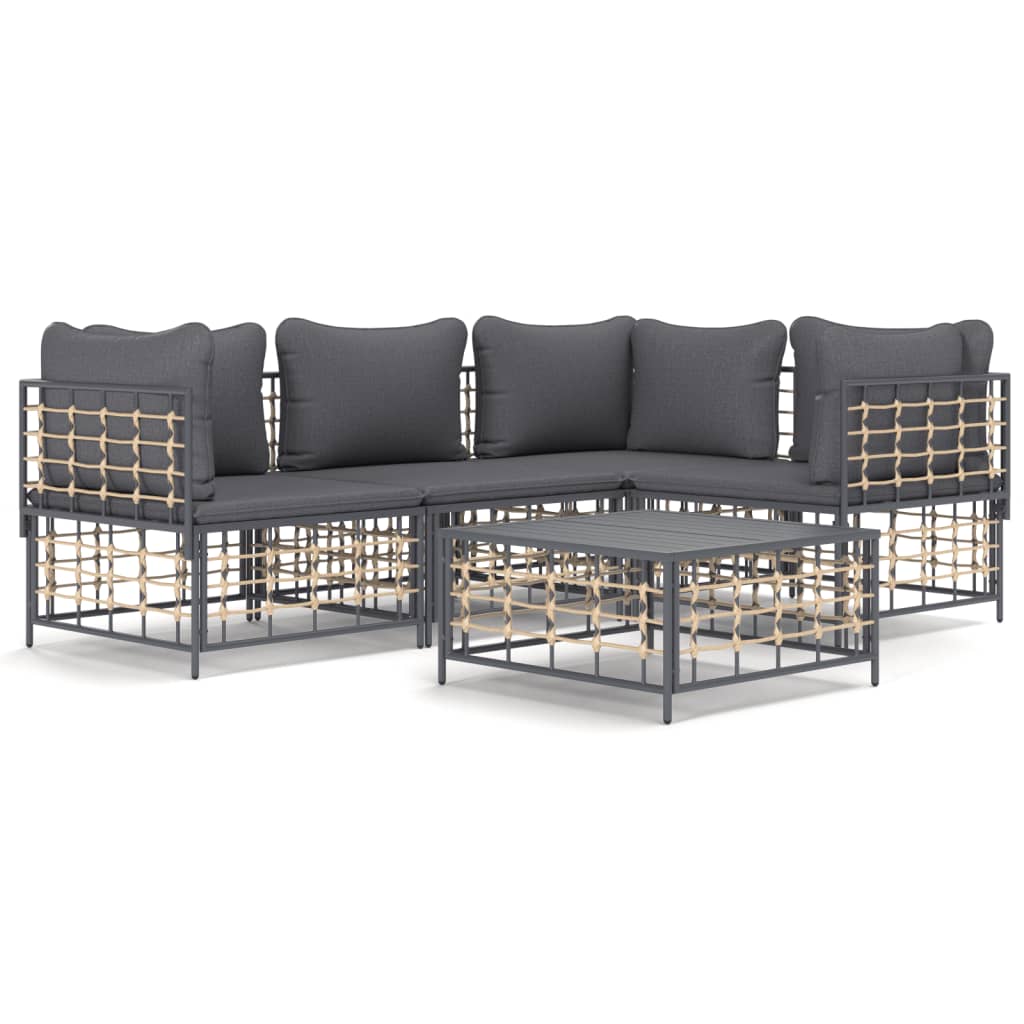 Set Divani da Giardino 5 pz con Cuscini Antracite in Polyrattan - homemem39