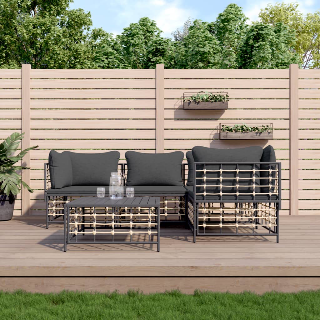 Set Divani da Giardino 5 pz con Cuscini Antracite in Polyrattan - homemem39