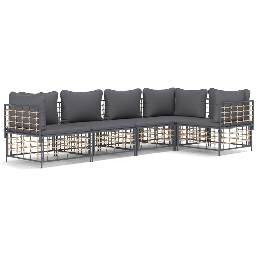 Set Divani da Giardino 5 pz con Cuscini Antracite in Polyrattan - homemem39