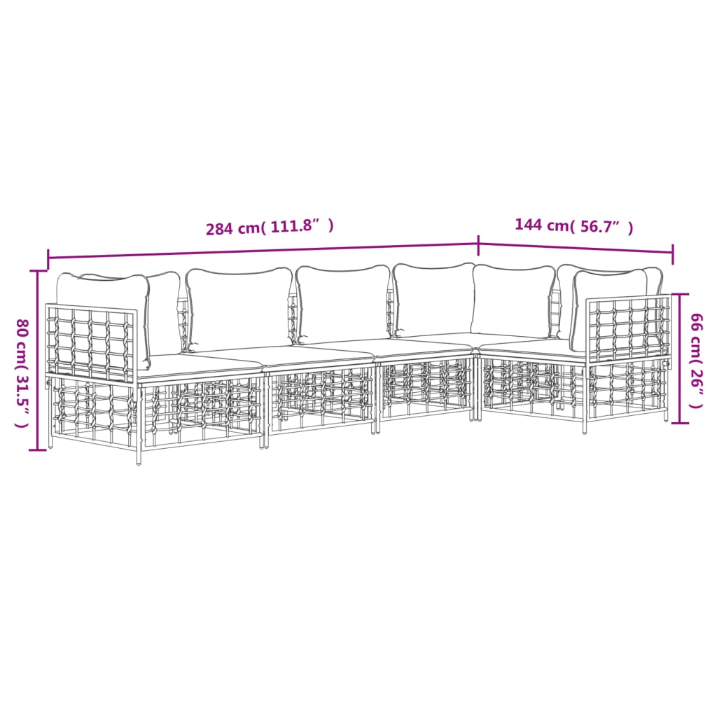 Set Divani da Giardino 5 pz con Cuscini Antracite in Polyrattan - homemem39