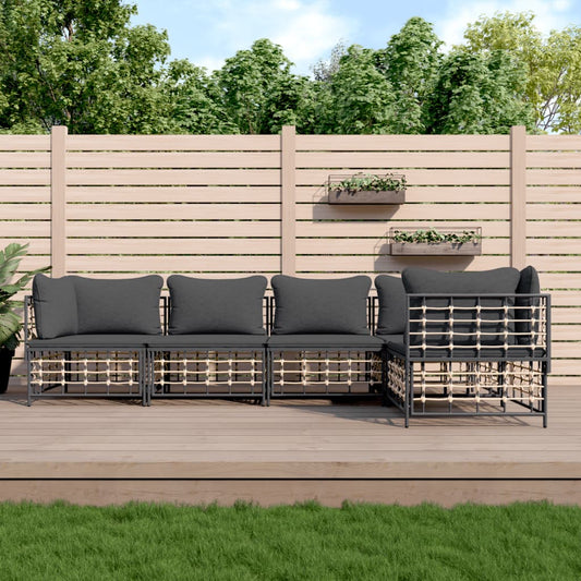 Set Divani da Giardino 5 pz con Cuscini Antracite in Polyrattan - homemem39