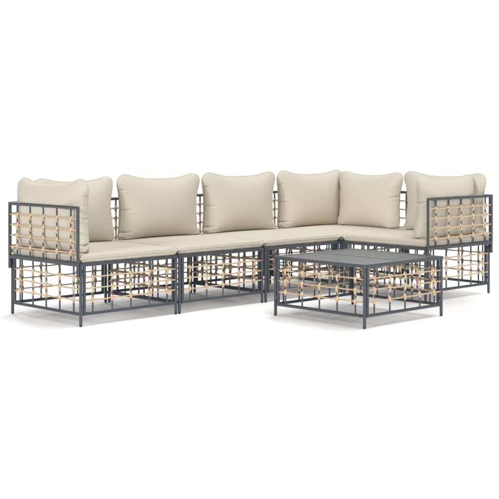 Set Divani da Giardino 6 pz con Cuscini Antracite in Polyrattan - homemem39