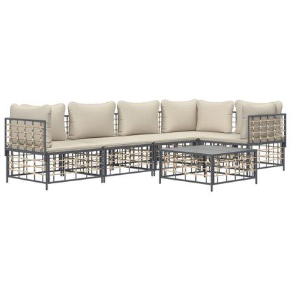 Set Divani da Giardino 6 pz con Cuscini Antracite in Polyrattan - homemem39