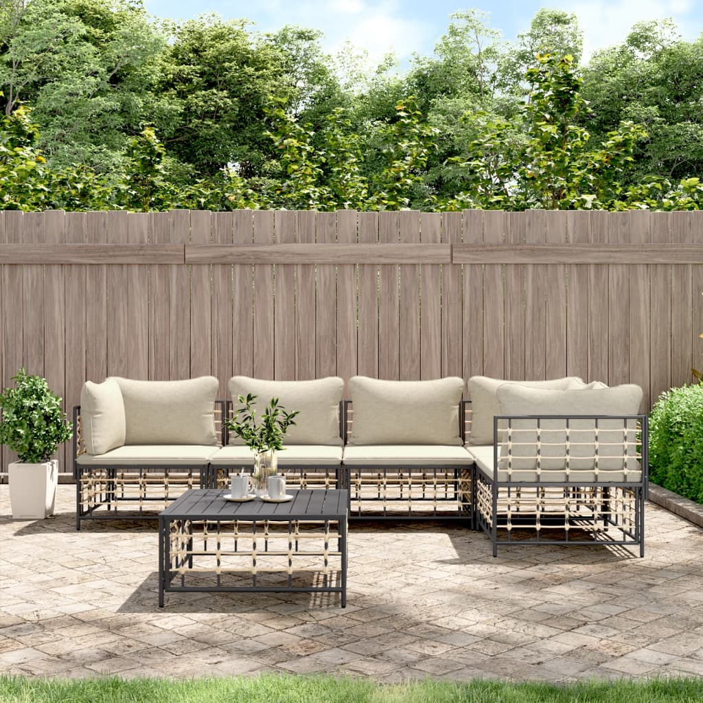 Set Divani da Giardino 6 pz con Cuscini Antracite in Polyrattan - homemem39