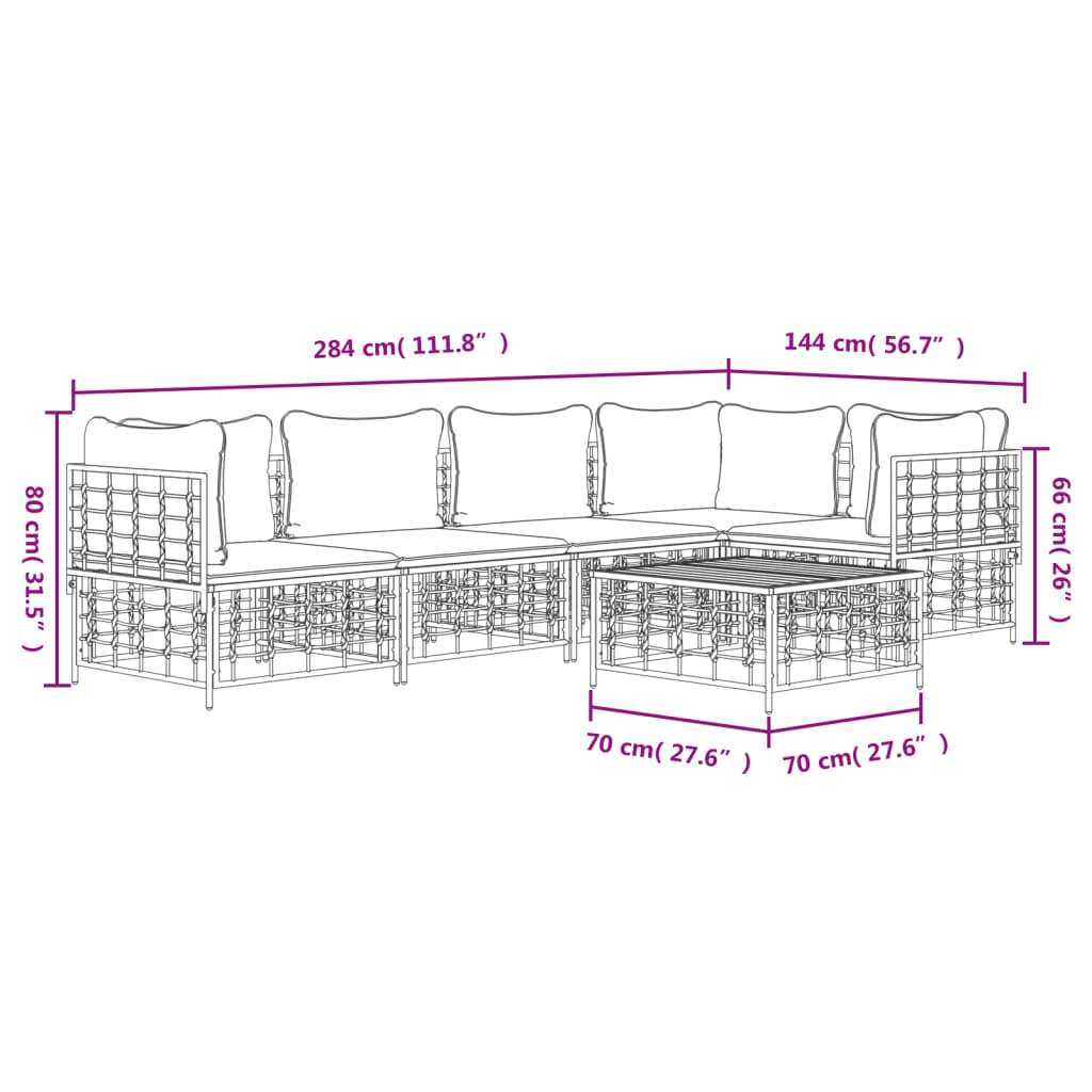 Set Divani da Giardino 6 pz con Cuscini Antracite in Polyrattan - homemem39