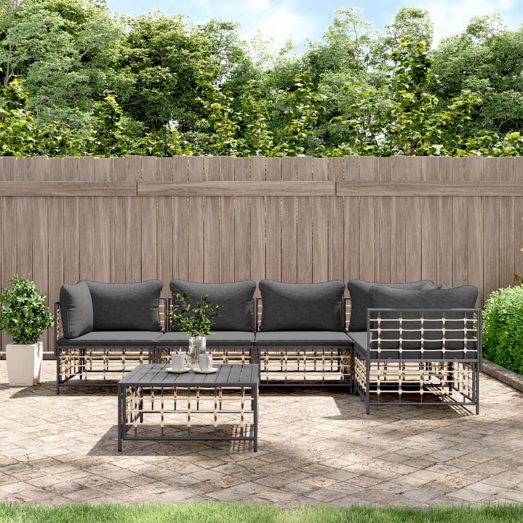 Set Divani da Giardino 6 pz con Cuscini Antracite in Polyrattan - homemem39