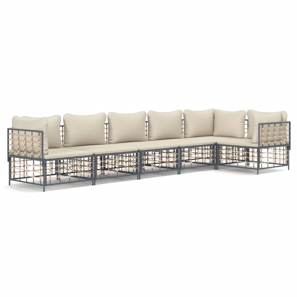 Set Divani da Giardino 6 pz con Cuscini Antracite in Polyrattan - homemem39