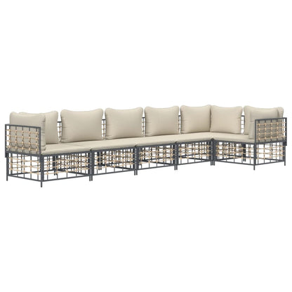 Set Divani da Giardino 6 pz con Cuscini Antracite in Polyrattan - homemem39